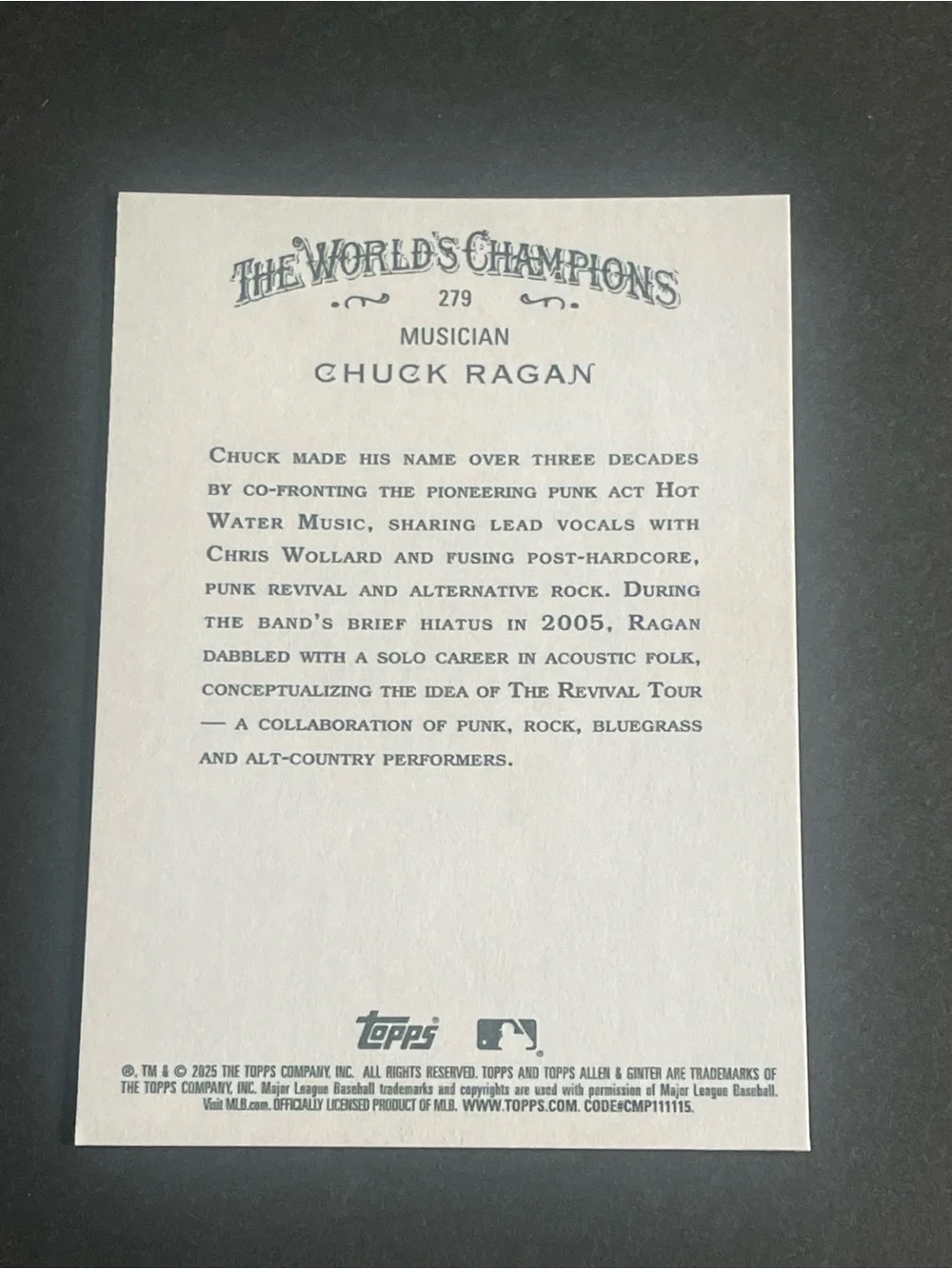 2025 Topps Allen & Ginter Chuck Ragan Musician #279 Hot Water Music Base Card